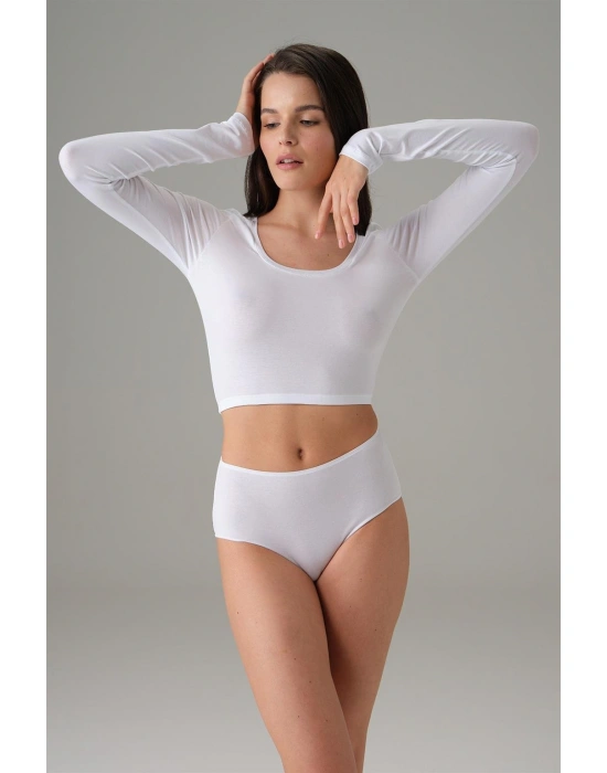 Doreanse Beyaz Kadın Basic Uzun Kol Crop T shirt 8513