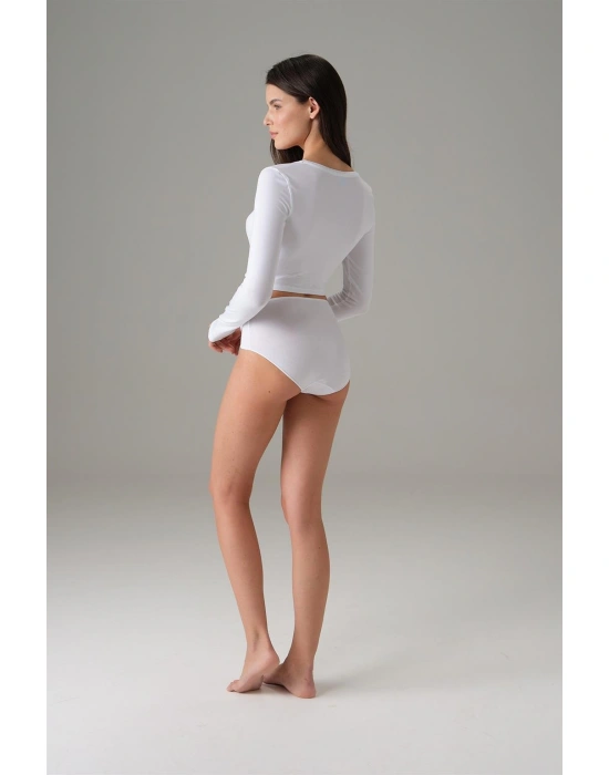 Doreanse Beyaz Kadın Basic Uzun Kol Crop T shirt 8513