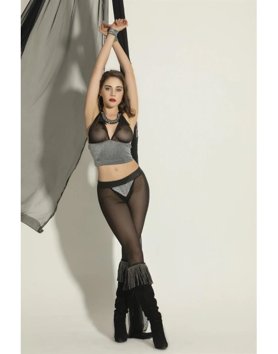 FANTEZİ BRALET PANTOLON TAKIM SİYAH/GÜMÜŞ  (MGP6054)