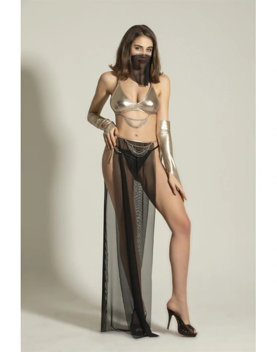 FANTEZİ DANSÖZ KOSTÜMÜ SİYAH/GOLD (MGP6456)