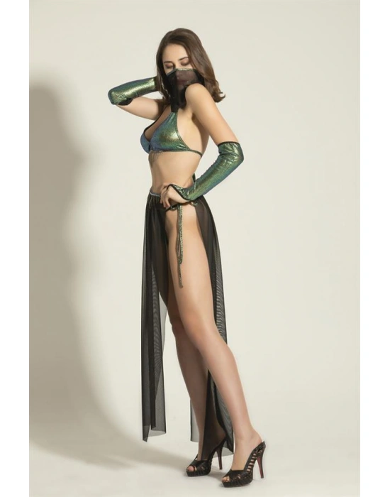 FANTEZİ DANSÖZ KOSTÜMÜ SİYAH/YEŞİL (MGP6456)