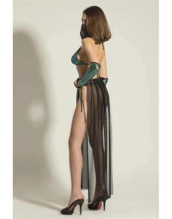 FANTEZİ DANSÖZ KOSTÜMÜ SİYAH/YEŞİL (MGP6456)