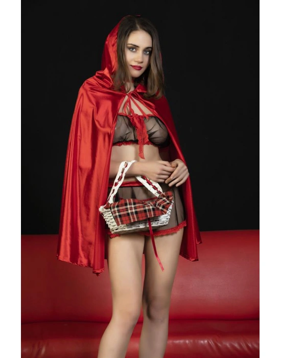 FANTEZİ KIRMIZI BAŞLIKLI KIZ KOSTÜMÜ KIRMIZI (MGP6596)