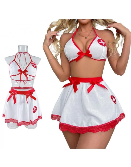 Fantezi Kırmızı Beyaz Fantezi Hemşire Kıyafeti 52033