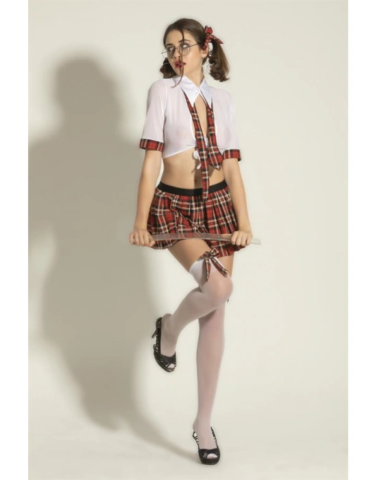 FANTEZİ ÖĞRENCİ KOSTÜMÜ BEYAZ/EKOSE (MGP6536)