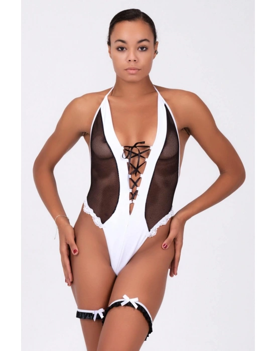 File Ve Dantelden İmal Edlimiş Önü Kurdelalı Şık Fantezi Babydoll 51194