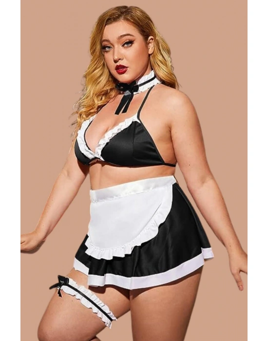 Hizmetci Siyah Yanları Saten Şık Fantezi Kostüm 50888BT