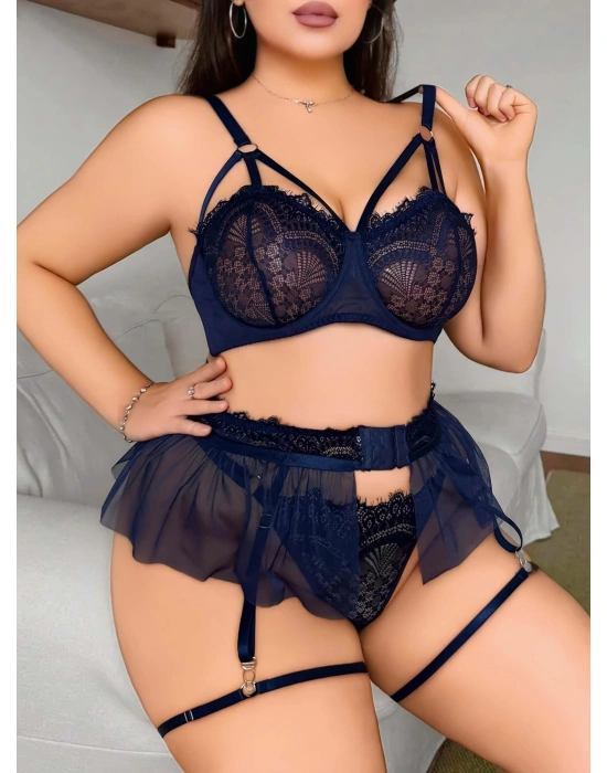 Kadın 4 Parça Büyük Beden Klasik  Seksi Fantezi Gecelik 8003