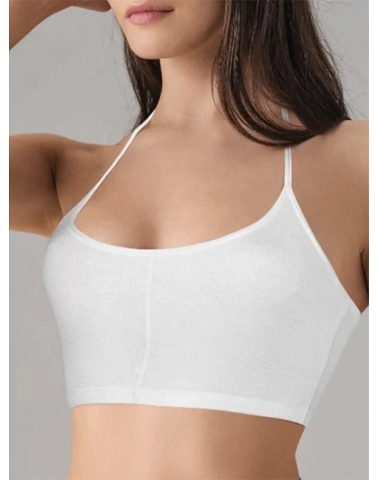 Kadın Beyaz Likralı Mikromodal Yarım Atlet 9132