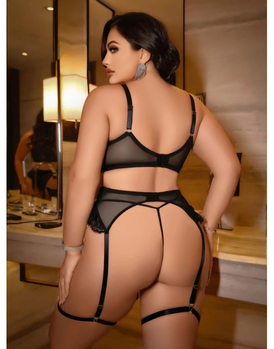 Kadın Büyük beden dantel detaylı fantezi jartiyer takımı 8010