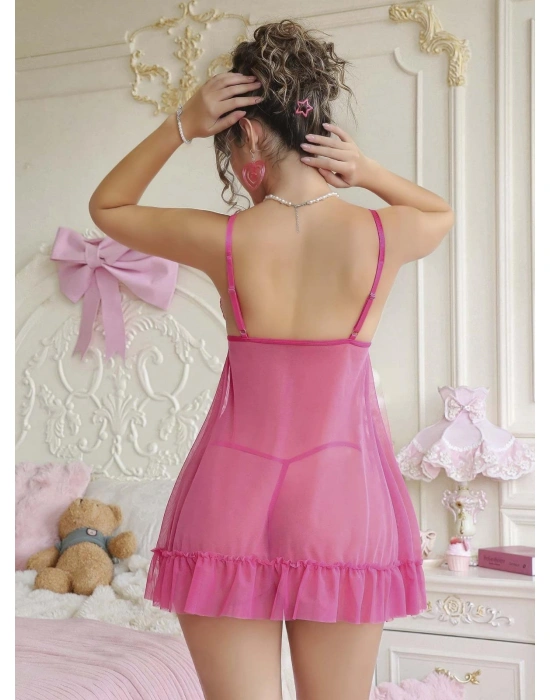 Kadın Fujya Fantezi Gecelik Tül Göğüs Fiyonk detaylı Dekolteli 2205