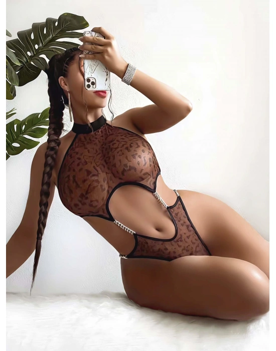 Kadın Kahverengi Zincir Detaylı Fantezi Kostüm 2004