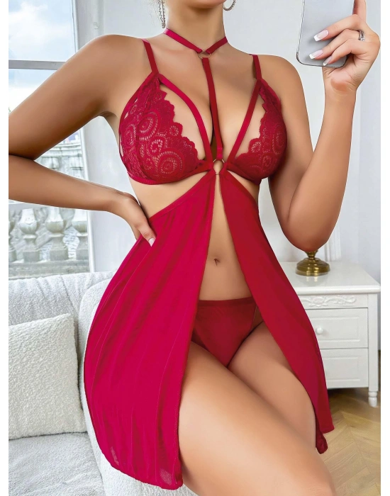 Kadın Kırmızı Fantezi Gecelik Tül  2164