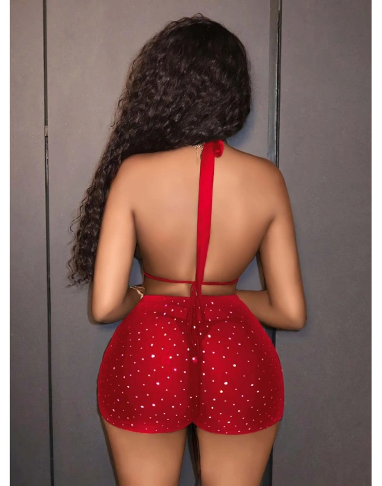 Kadın Kırmızı Parlak Fantezi Gece elbisesi 5039