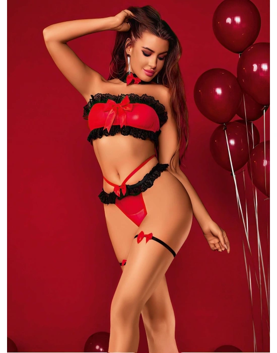 Kadın Kırmızı siyah dantel Detaylı Fantezi Kostüm 2063