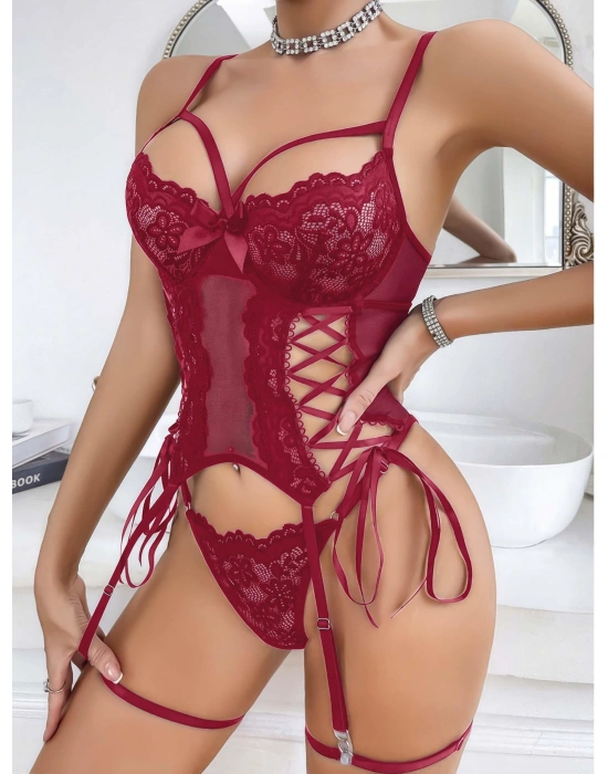 Kadın Kırmızı tül ve dantel Detaylı Fantezi Kostüm 2215