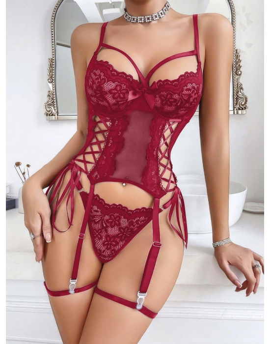 Kadın Kırmızı tül ve dantel Detaylı Fantezi Kostüm 2215