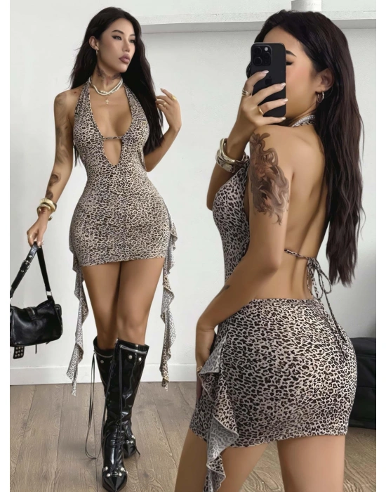 Kadın Leopar Desenli Fantezi Gece elbisesi 5114