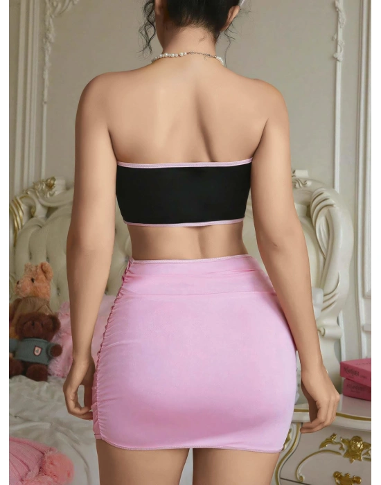 Kadın Pembe Etekli Fiyonk Detaylı Fantezi Elbise 2154