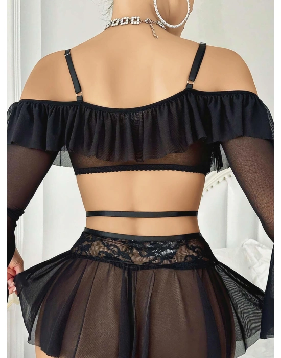 Kadın Siyah Etek Bustiyer Sexy Gecelik Takım 2157