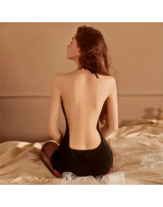 Kadın Siyah Fantezi Elbise Önden Zincir Detaylı 5088