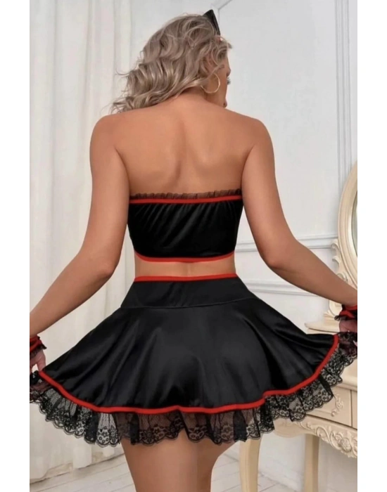 Kadın Siyah Süprem Penye Ve Dantelli Şık Hemşire Kostümü 52000