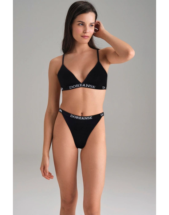 Kadın Siyah V Kesim Yüksek Bel Slip 7154