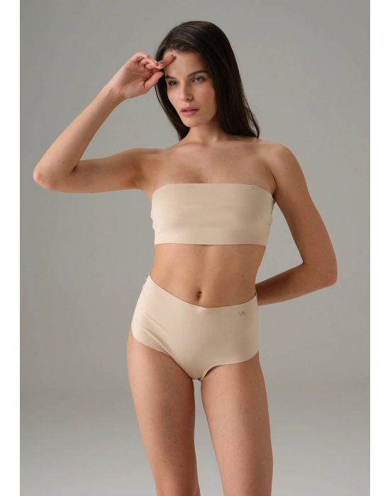 Kadın Ten Dikişsiz Yüksek Bel Marka Baskılı Slip 7003