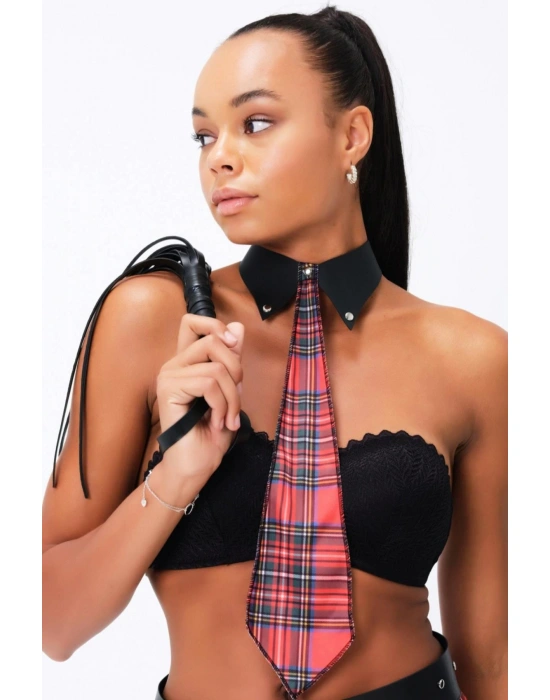 Kareli Kravat Ve Deri Kırbaç 51165