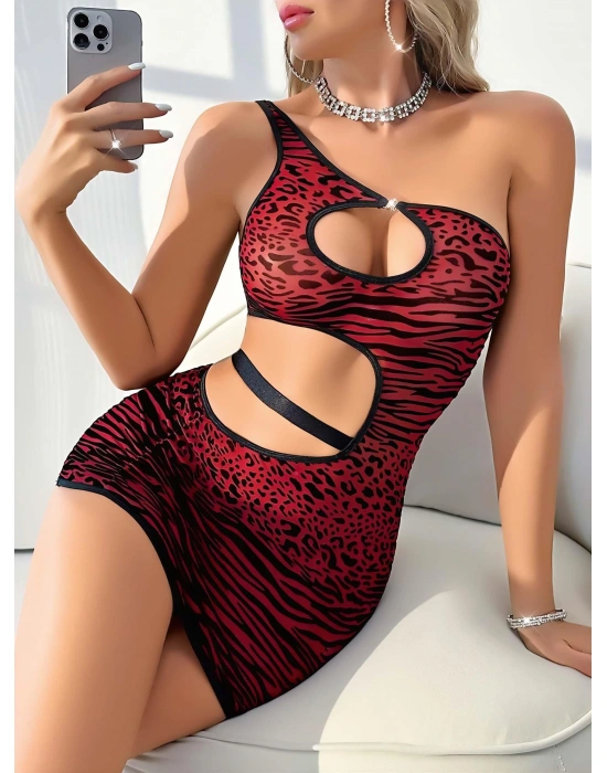 Kırmızı Zebra Desenli Fantezi Clup Elbisesi 5028