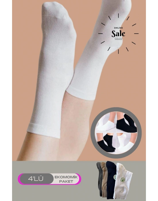 Kısa Konç Çok Rekli 4lü Bambu Topuk Burun Dikişsiz Takviyeli Kadın Soket Çorap 1002-KısaKonç