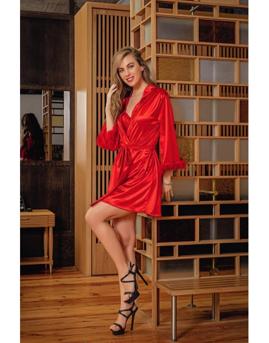 KUŞAKLI MİNİ BOY SATEN SABAHLIK KIRMIZI (MGP11500)