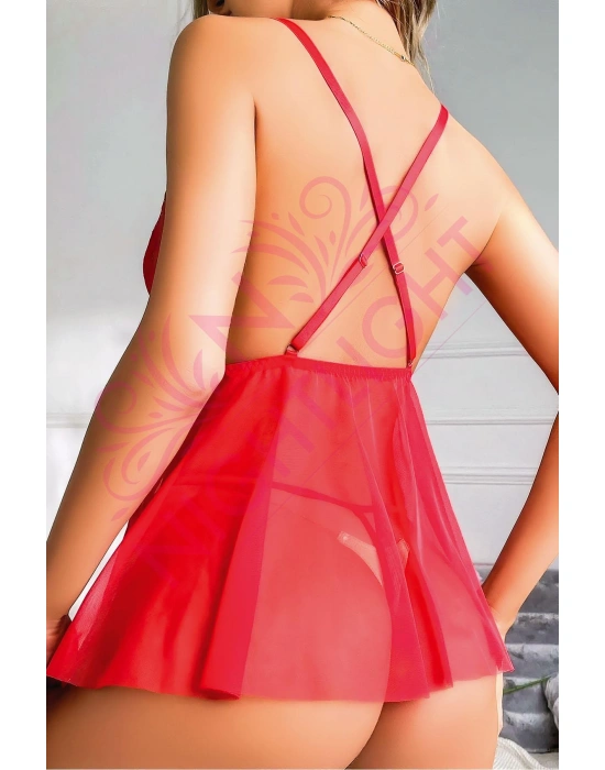 Nightlight Çiçek Desenli Tül Dantel Detaylı Fantazi Gecelik