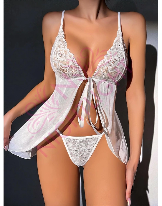 Nightlight Dantel Göğüs Kısmı Dantel Yırtmaçlı Mini Gecelik