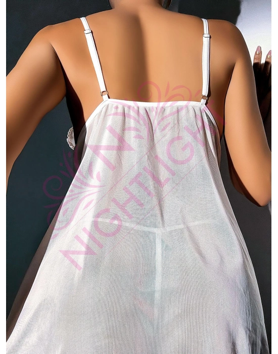 Nightlight Dantel Göğüs Kısmı Dantel Yırtmaçlı Mini Gecelik