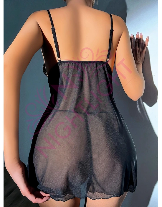 Nightlight Dantel Göğüs Kısmı Dantel Yırtmaçlı Mini Gecelik