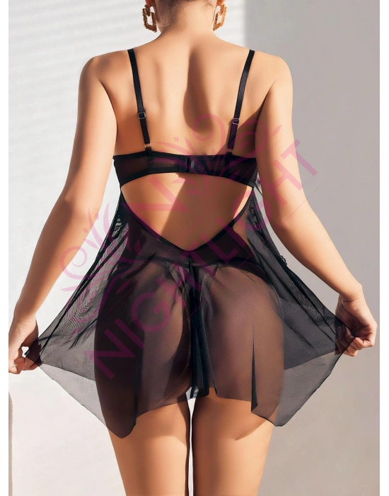 Nightlight Fiyonlu Göğüs Kısmı Açık Transparan Çekici Gecelik