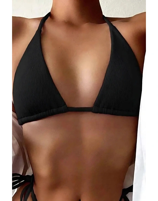 Özel Tasarım Bağlamalı Siyah Bikini Üst