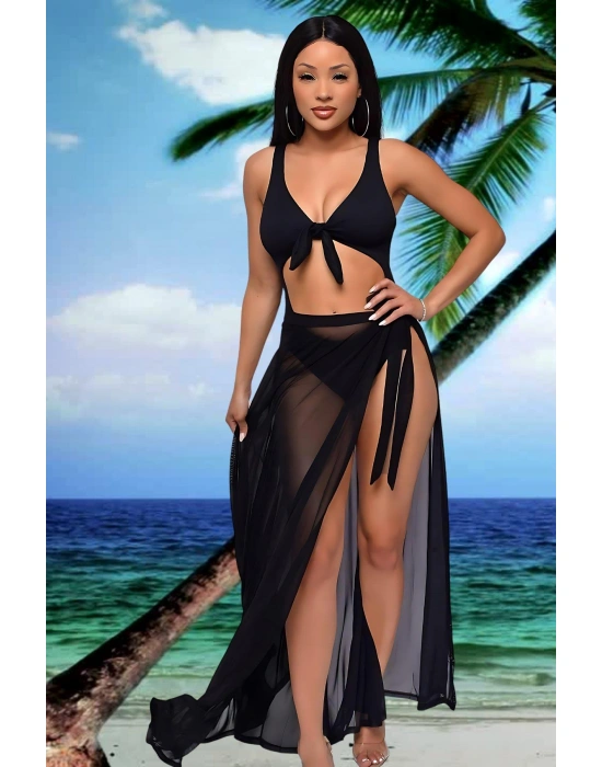 Özel Tasarım Bikini & Mayo Üstüne Uzun Tül Siyah Pareo