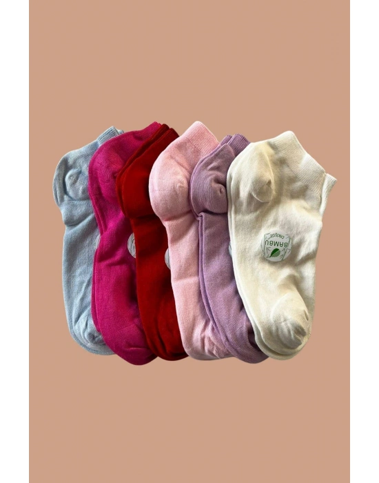 Renkli 6 Lı Bambu Yumuşak Topuk Burun Dikişsiz Takviyeli Kadın Patik Çorap 2015-Renkli-6LI