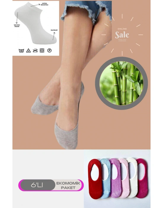 Renkli 6 Lı Bambu Yumuşak Topuk Burun Dikişsiz Takviyeli Kadın Patik Çorap Pamuklu 2016-Renkli-6LI