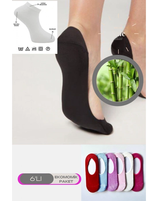 Renkli 6 Lı Bambu Yumuşak Topuk Burun Dikişsiz Takviyeli Kadın Patik Çorap Pamuklu 2016-Renkli-6LI