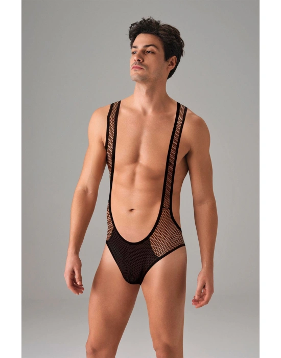 Siyah Erkek File Kumaş Askılı Jockstrap Body 3053