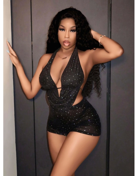 Siyah Fantezi Elbise Parlak 5040