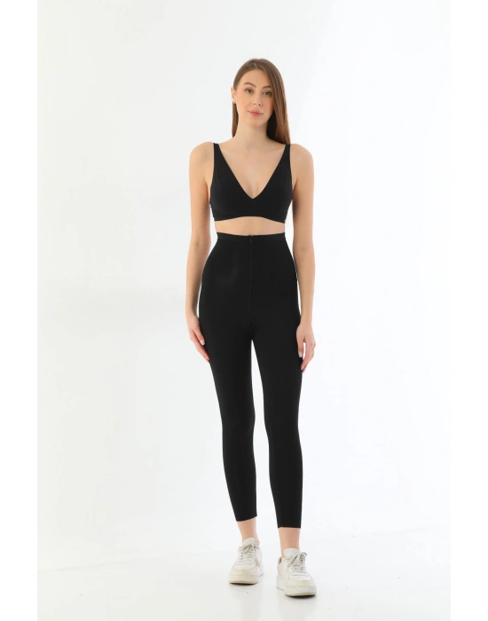 SİYAH MI 2711 Lazer Kesim Fermuarlı Uzun Tayt