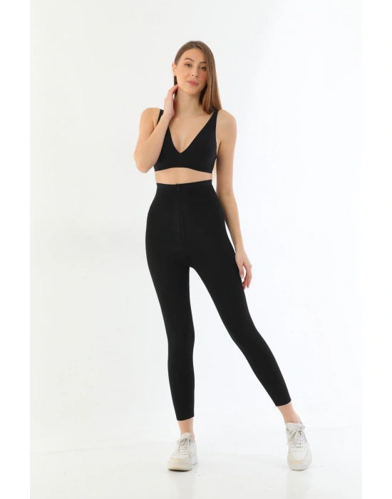 SİYAH MI 2711 Lazer Kesim Fermuarlı Uzun Tayt