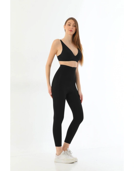 SİYAH MI 2711 Lazer Kesim Fermuarlı Uzun Tayt