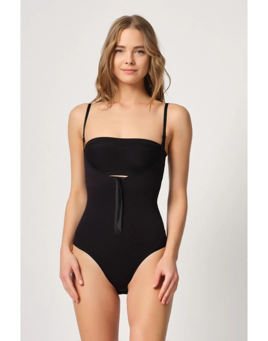 SİYAH MI Emay 2043 Göğsü Açık Agraflı Body Korse