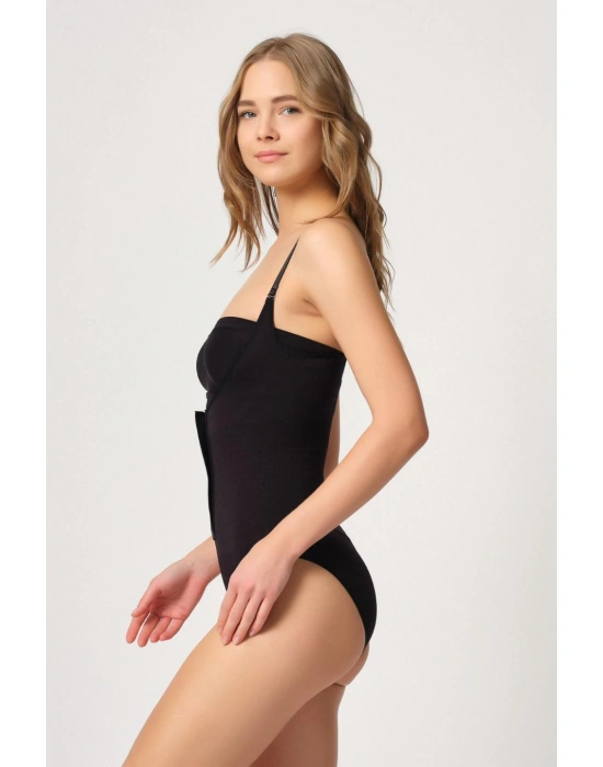SİYAH MI Emay 2043 Göğsü Açık Agraflı Body Korse