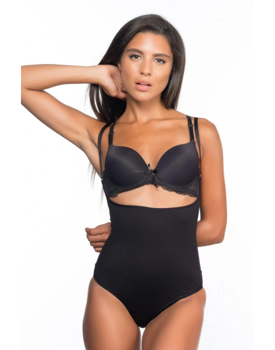 SİYAH MI Emay 2073 Göğüsü Açık Desenli Body Korse